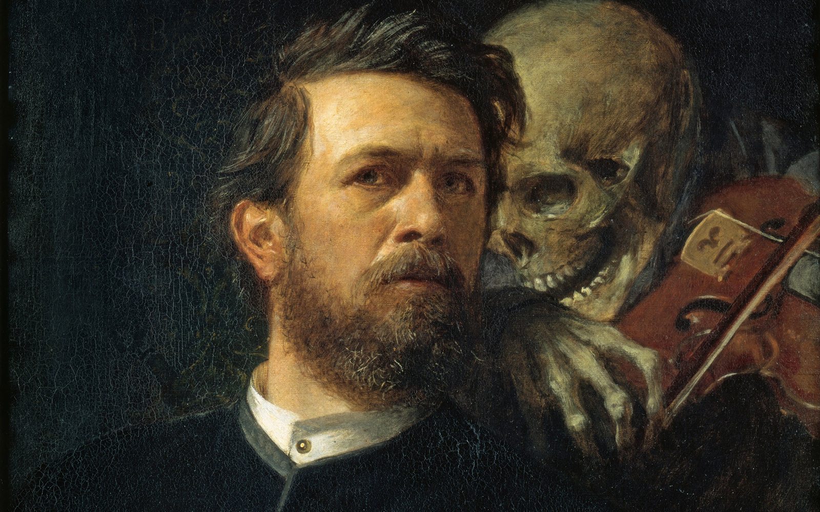 Pintura de Arnold Böcklin, Self-Portrait with Death Playing the Fiddle